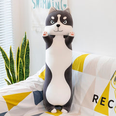 New 80cm/100cm Funny Long Husky Stuffed Doll Soft Big Husky Lying Plush Toy Grey Dog Animals Pillow Cushion Kids Birthday Gift