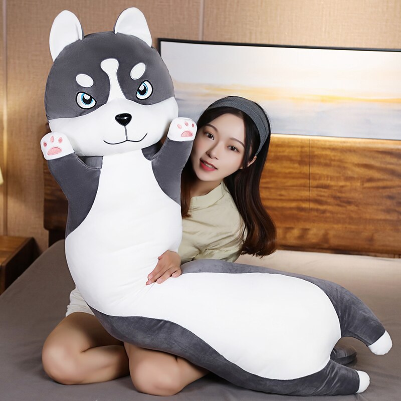 New 80cm/100cm Funny Long Husky Stuffed Doll Soft Big Husky Lying Plush Toy Grey Dog Animals Pillow Cushion Kids Birthday Gift