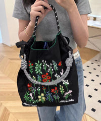 Black Embroidered Large Capacity Nylon Shopping Bag SX1001