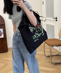 Black Embroidered Large Capacity Nylon Shopping Bag SX1001