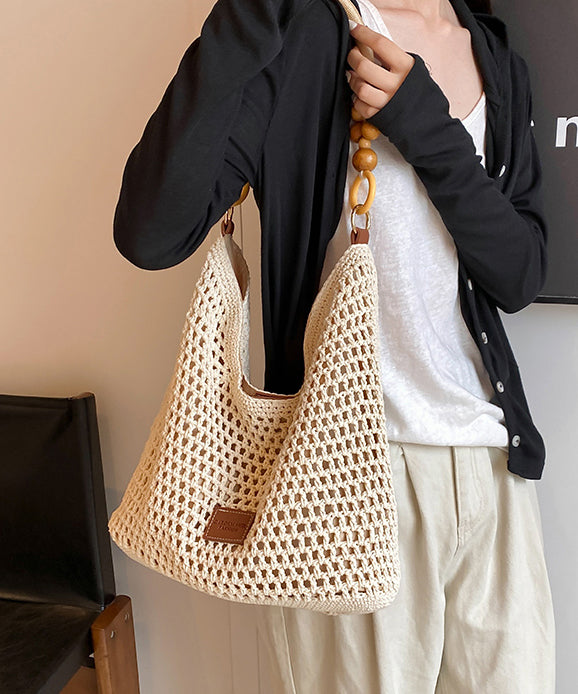 Bag Woven Capacity Hollow Brown Out Large Shoulder