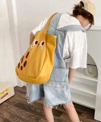 Cartoon Embroidered Drawstring Canvas Large Capacity Shoulder Bag SX1029