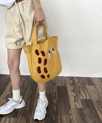 Cartoon Embroidered Drawstring Canvas Large Capacity Shoulder Bag SX1029