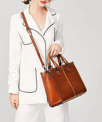 Coffee Versatile European And American Cowhide Handbag
