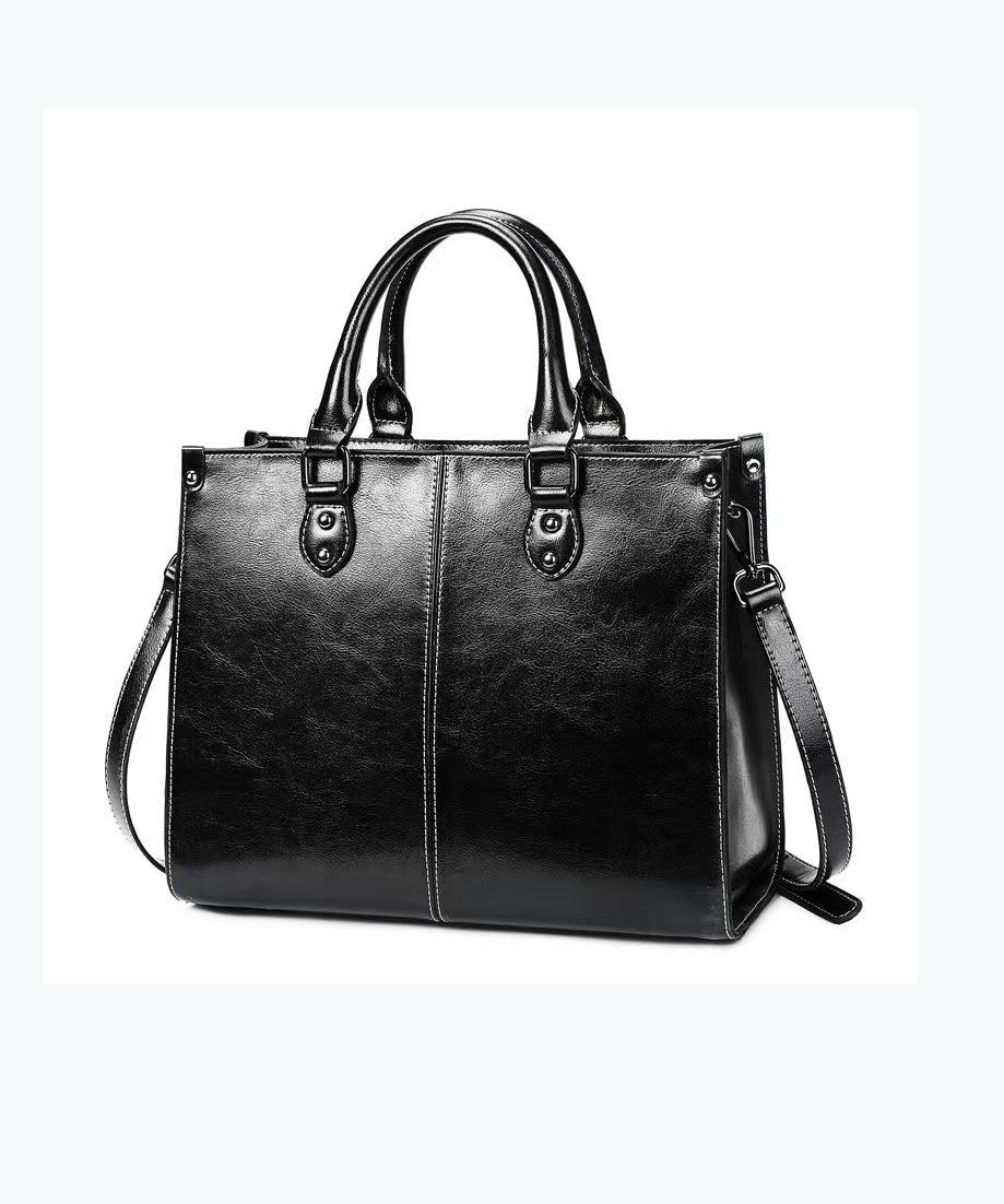 Coffee Versatile European And American Cowhide Handbag
