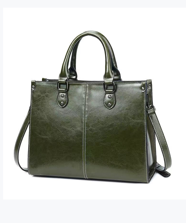 Coffee Versatile European And American Cowhide Handbag