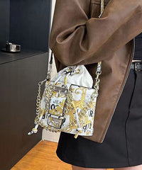 Fashionable Black Printed Chain Crossbody Bag