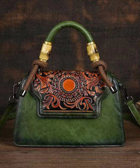Green Hand Carved Retro Chinese Style Tote Handbag