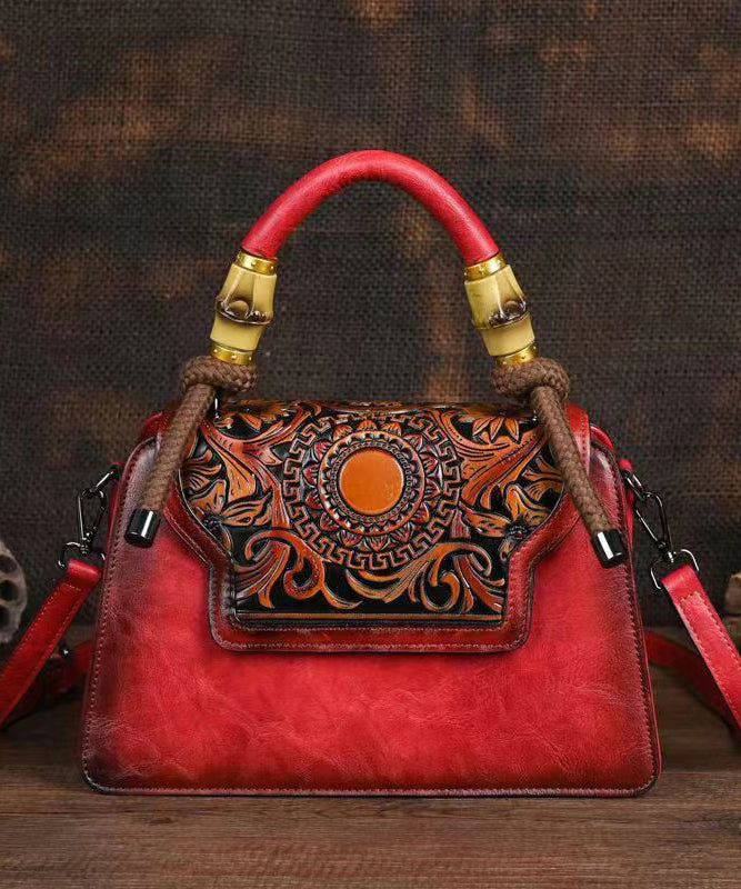 Green Hand Carved Retro Chinese Style Tote Handbag