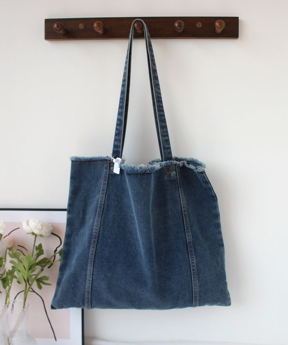 High-Capacity Torn Edge Denim Shoulder Bag SX1018
