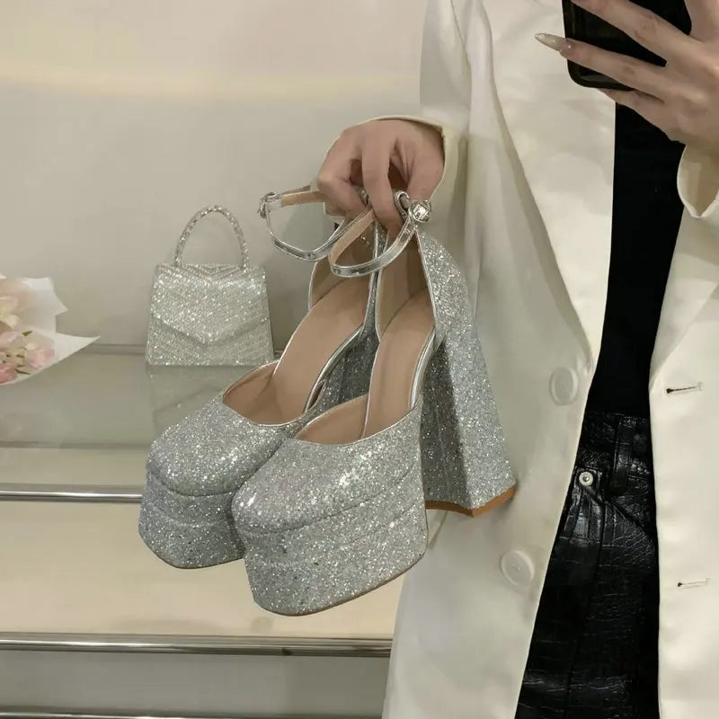 High-heeled Square-toe Sandals