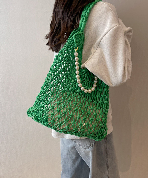 Khaki Hollow Out Beading Fashionable Weaving Satchel Bags II036