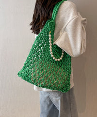 Khaki Hollow Out Beading Fashionable Weaving Satchel Bags II036