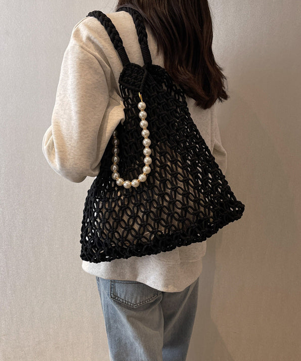 Khaki Hollow Out Beading Fashionable Weaving Satchel Bags II036