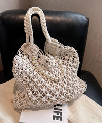 Khaki Hollow Out Beading Fashionable Weaving Satchel Bags II036