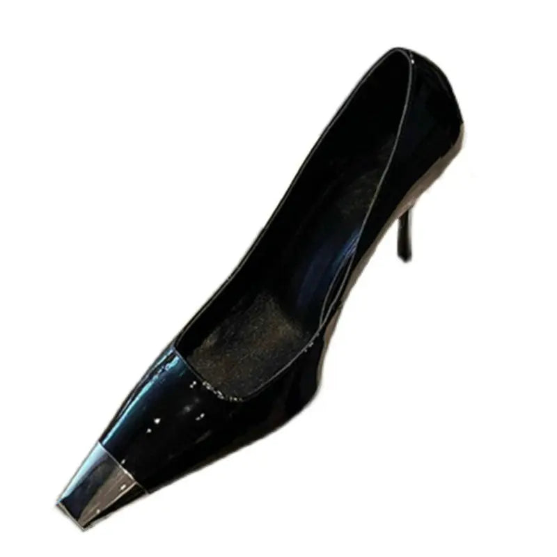 Metal Square Toe Patent Leather Shoes