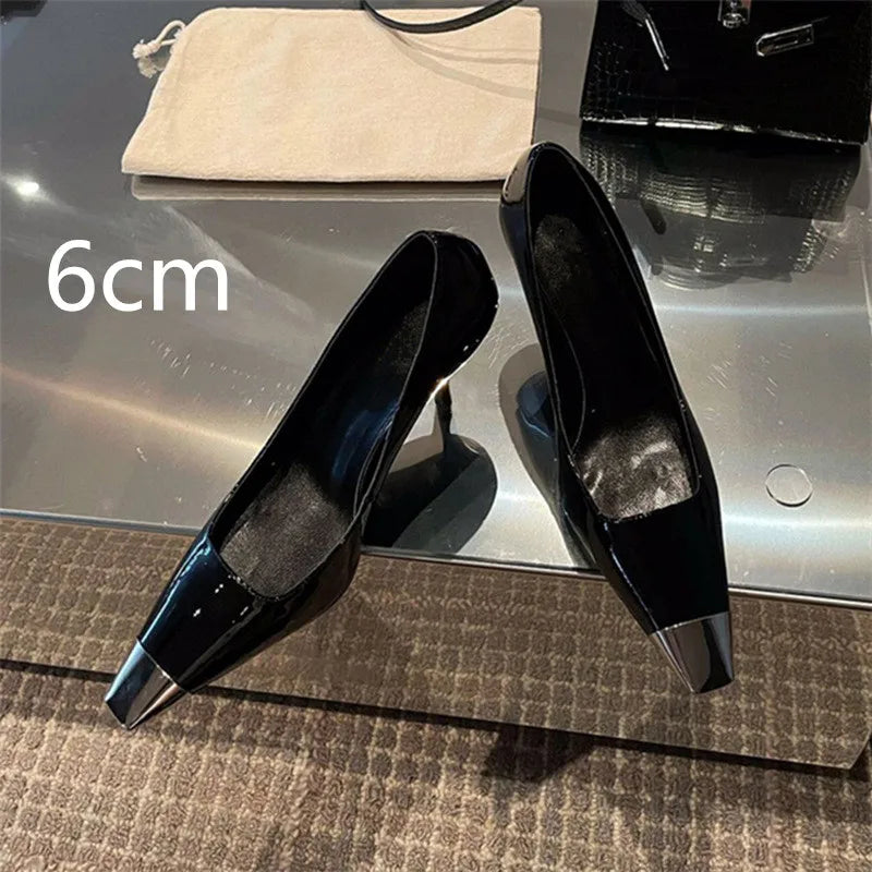 Metal Square Toe Patent Leather Shoes