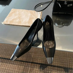 Metal Square Toe Patent Leather Shoes