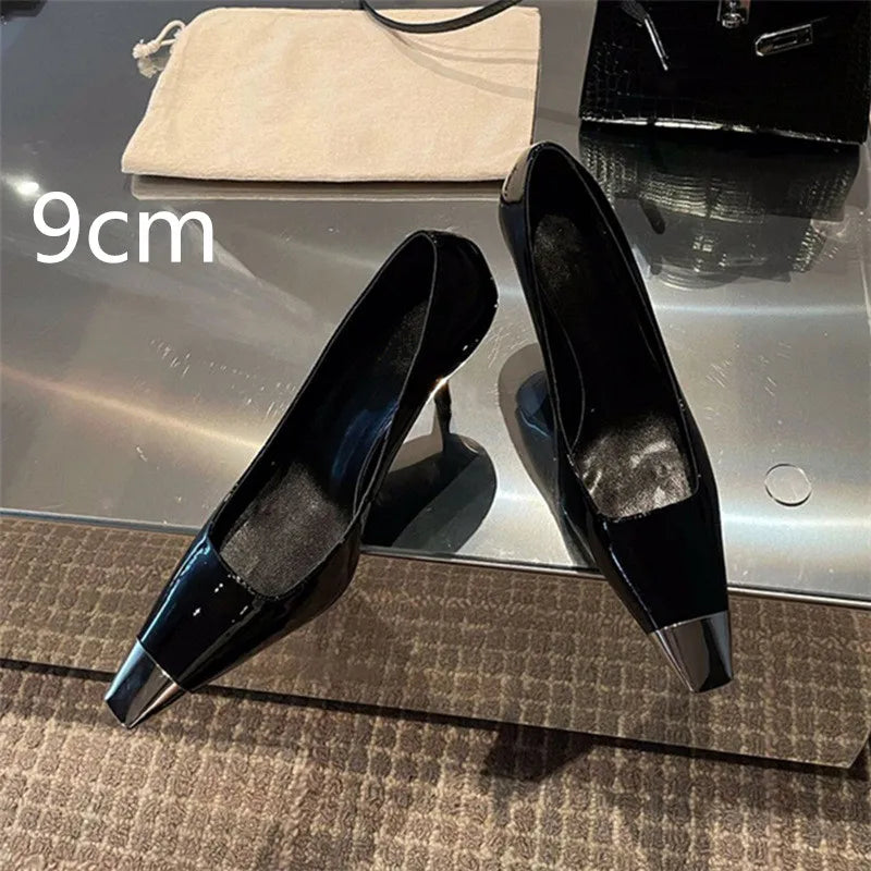 Metal Square Toe Patent Leather Shoes