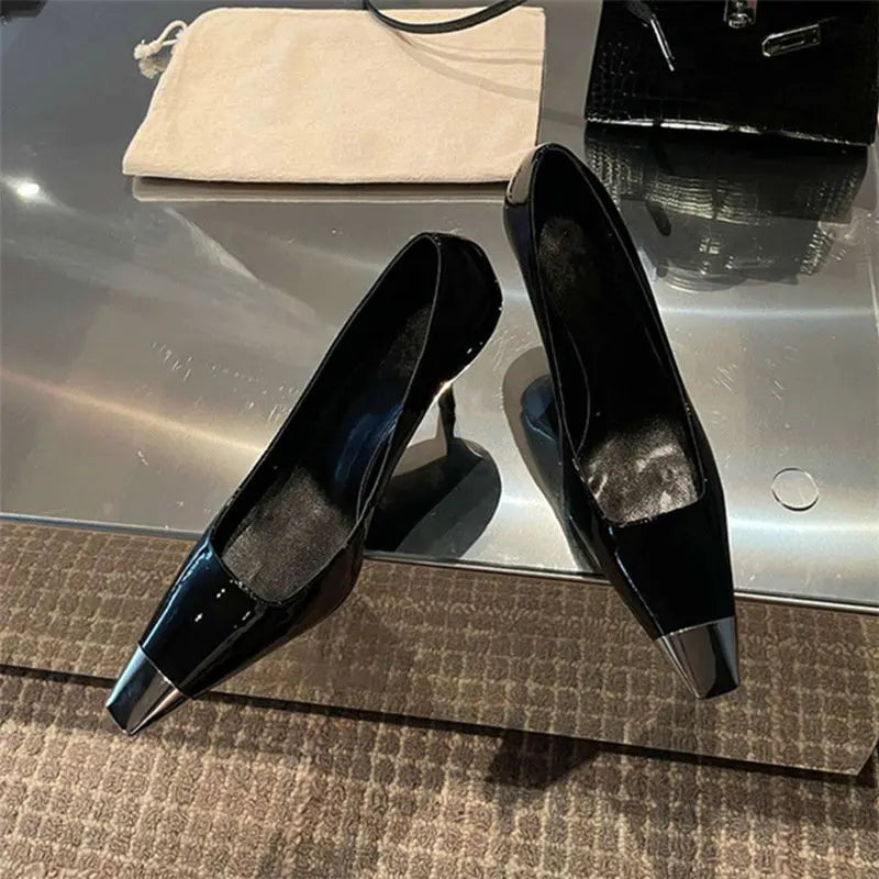 Metal Square Toe Patent Leather Shoes