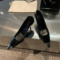 Metal Square Toe Patent Leather Shoes