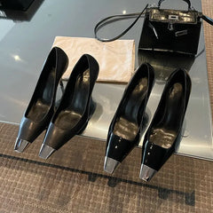 Metal Square Toe Patent Leather Shoes