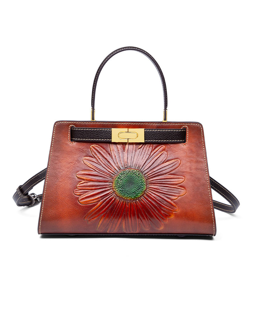 Brown Messenger Leather Embossed Retro Bag Calf