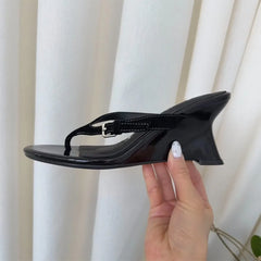 Sexy Designer Buckle Clip Toe Women Slippers Wedges High Heels