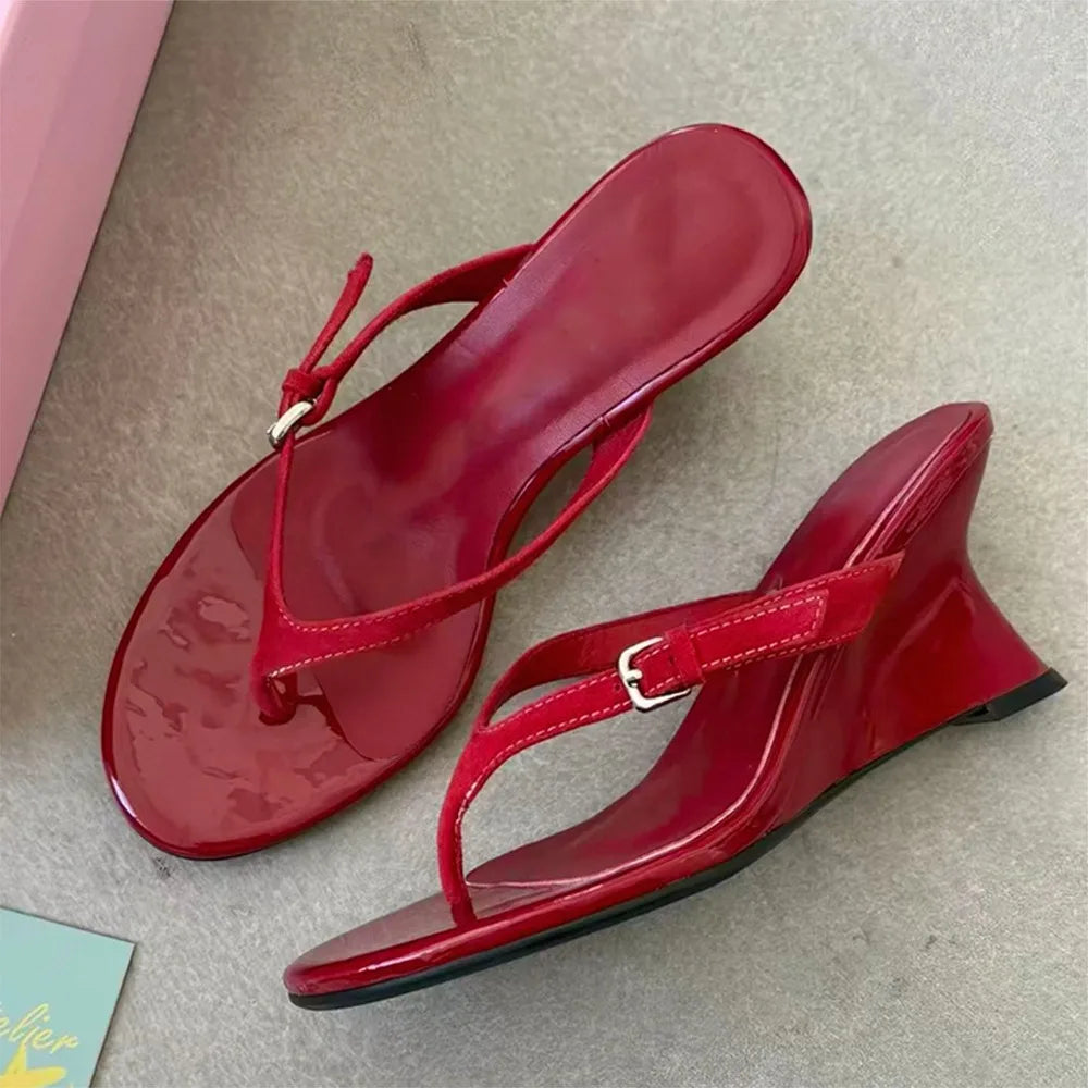 Sexy Designer Buckle Clip Toe Women Slippers Wedges High Heels
