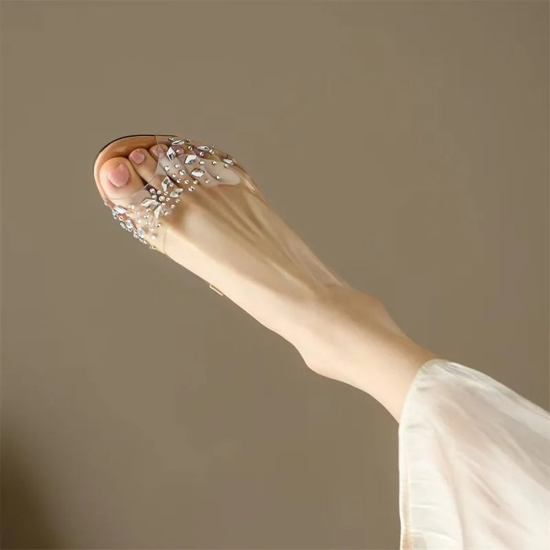 Clear PVC Peep Toe Triangle Crystal Wedge Sandals