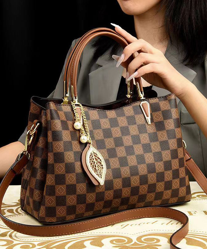Versatile Brown Solid Durable Leather Tote Handbag
