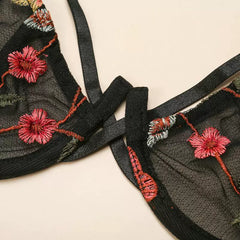 Black Base With Embroidered Cutout Lingerie Set