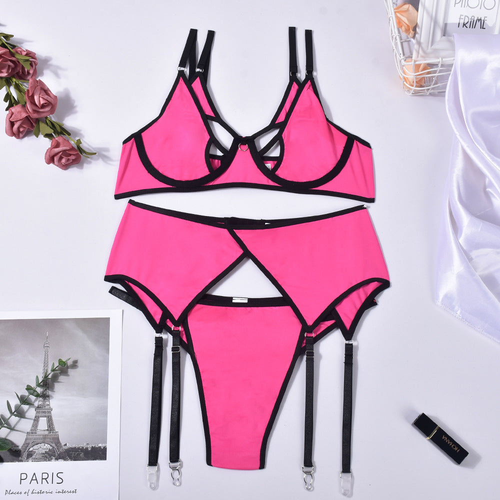 Three-piece Mesh Splicing Revealing Lingerie Set