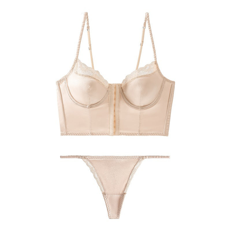 New Arrival Button Front Corset Satin Bralette Set