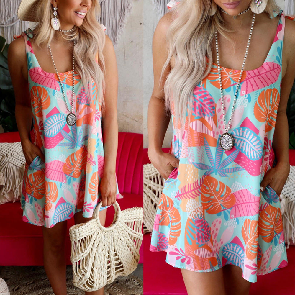 Printed Suspender Loose Casual Plus Size Cami Set