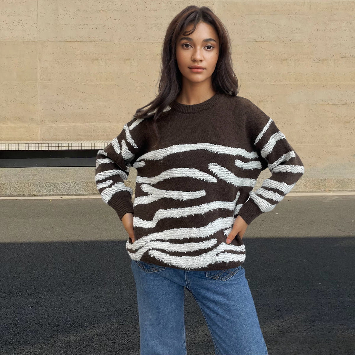 Zebra Pattern Grunge Oversized Knit Sweater