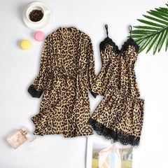Leopard Lace Pajamas Three-piece Set