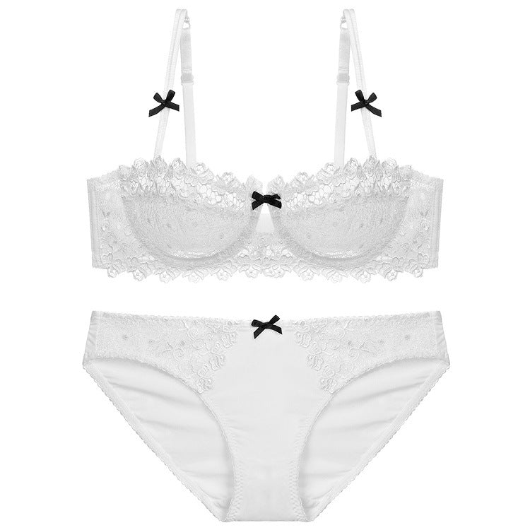 Ultra Thin Translucent Half Cup Lace Bra Sexy Push Up Bralette Set