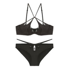 Satin Crossover Tie Soft Underwire Bralette Set