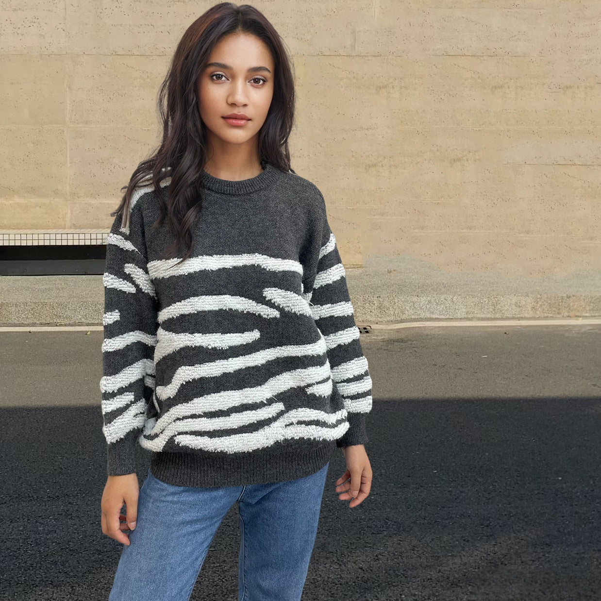 Zebra Pattern Grunge Oversized Knit Sweater