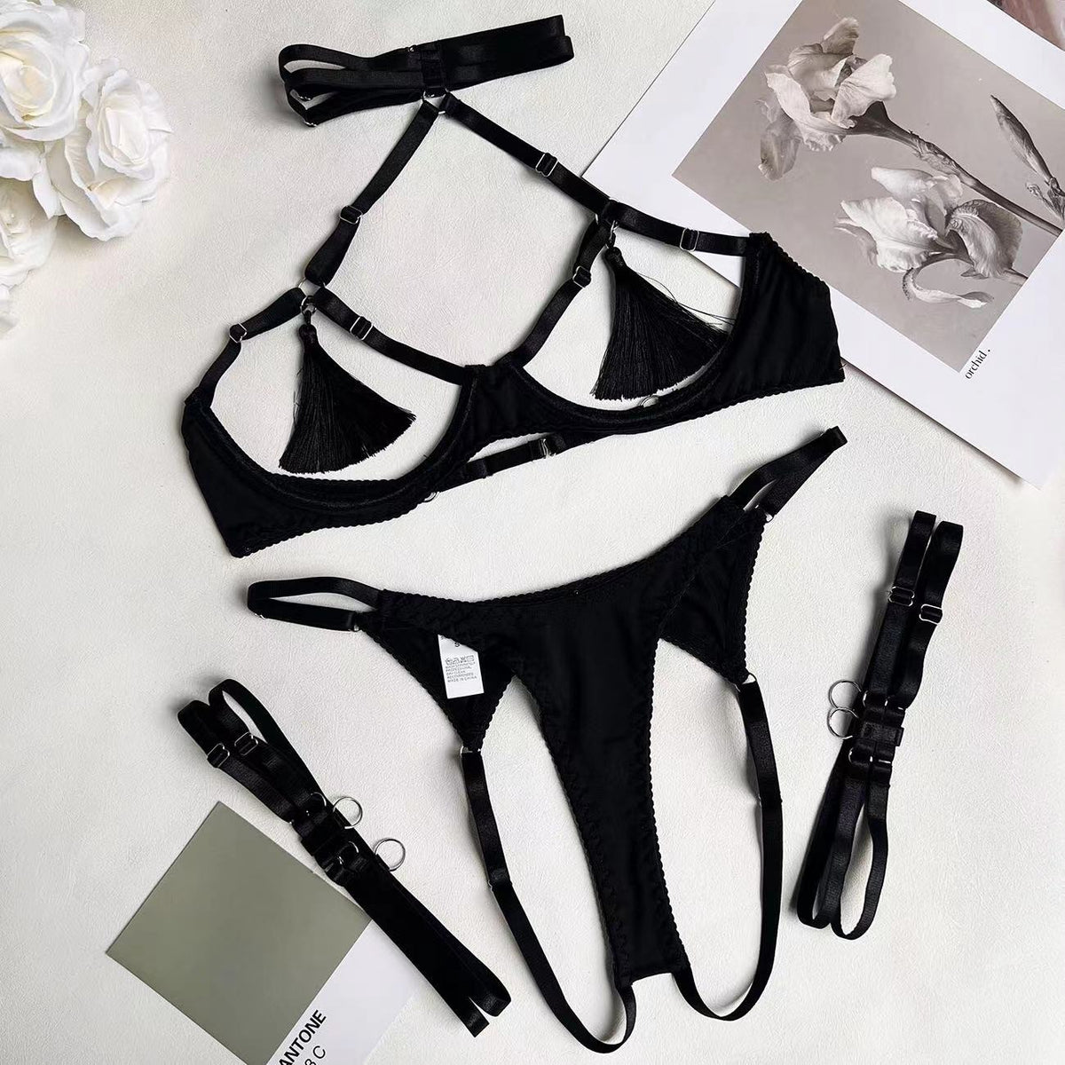 Strappy Cutout Tassels Lingerie Sets