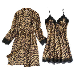 Leopard Lace Pajamas Three-piece Set