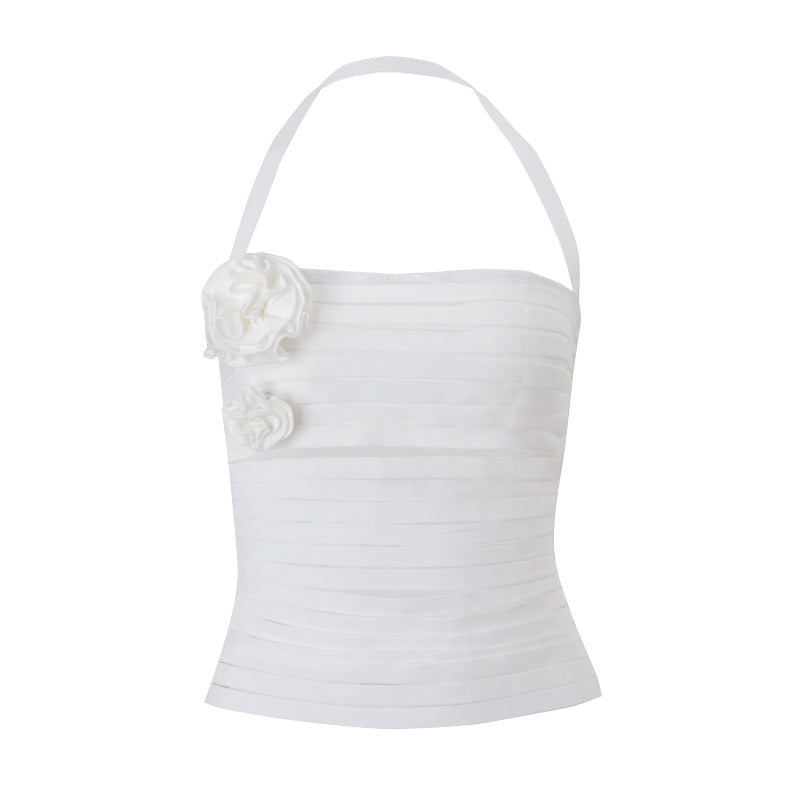 3D Flower Hollow Slim Halter Vest