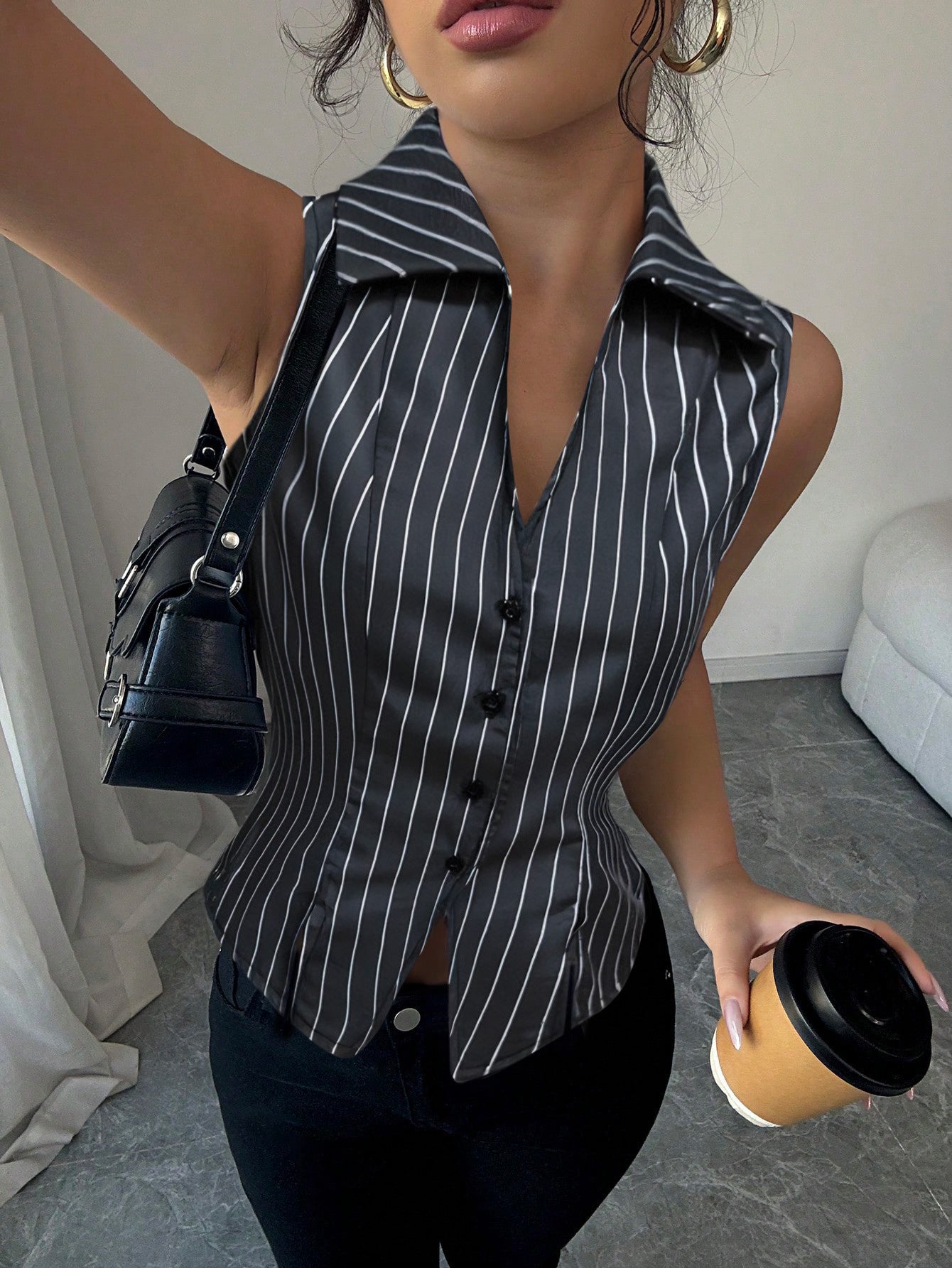 Summer Temperament Striped Sleeveless Slim Shirt Cardigan