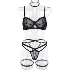 Sheer Mesh Strappy Hollow Sexy Lingerie Set