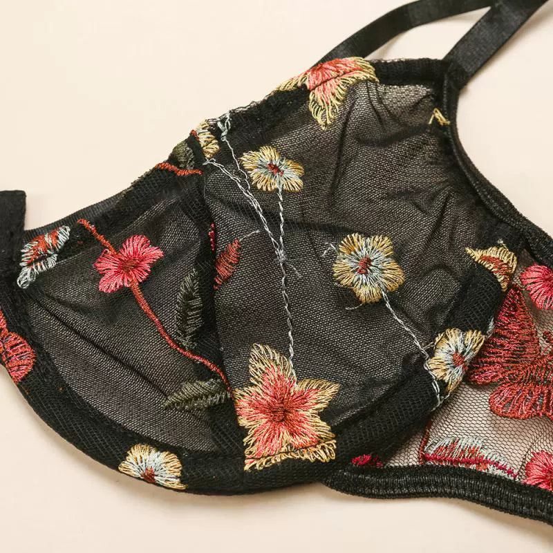 Black Base With Embroidered Cutout Lingerie Set