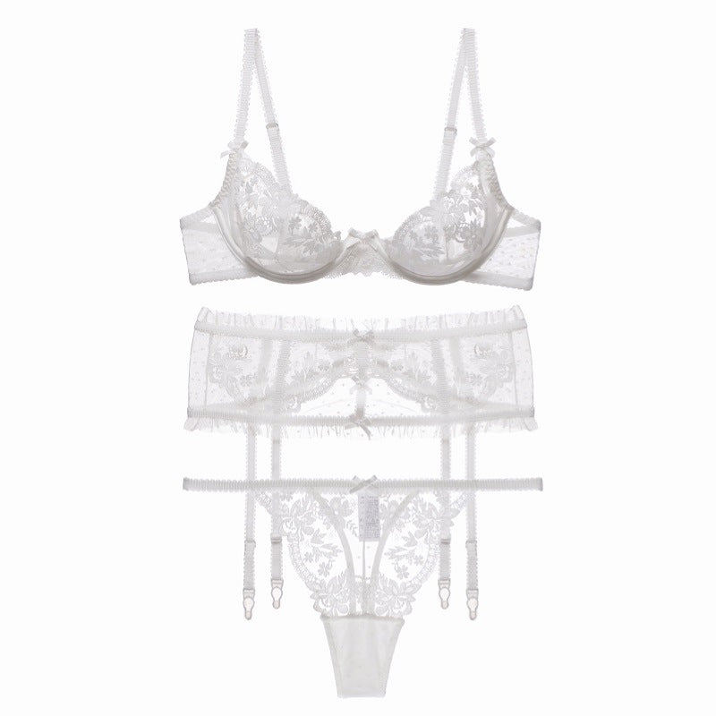 Sexy Lingerie 3 Piece Set Ultra Tulle Lace Transparent Cutout