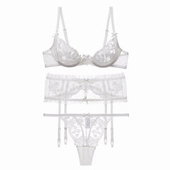 Sexy Lingerie 3 Piece Set Ultra Tulle Lace Transparent Cutout