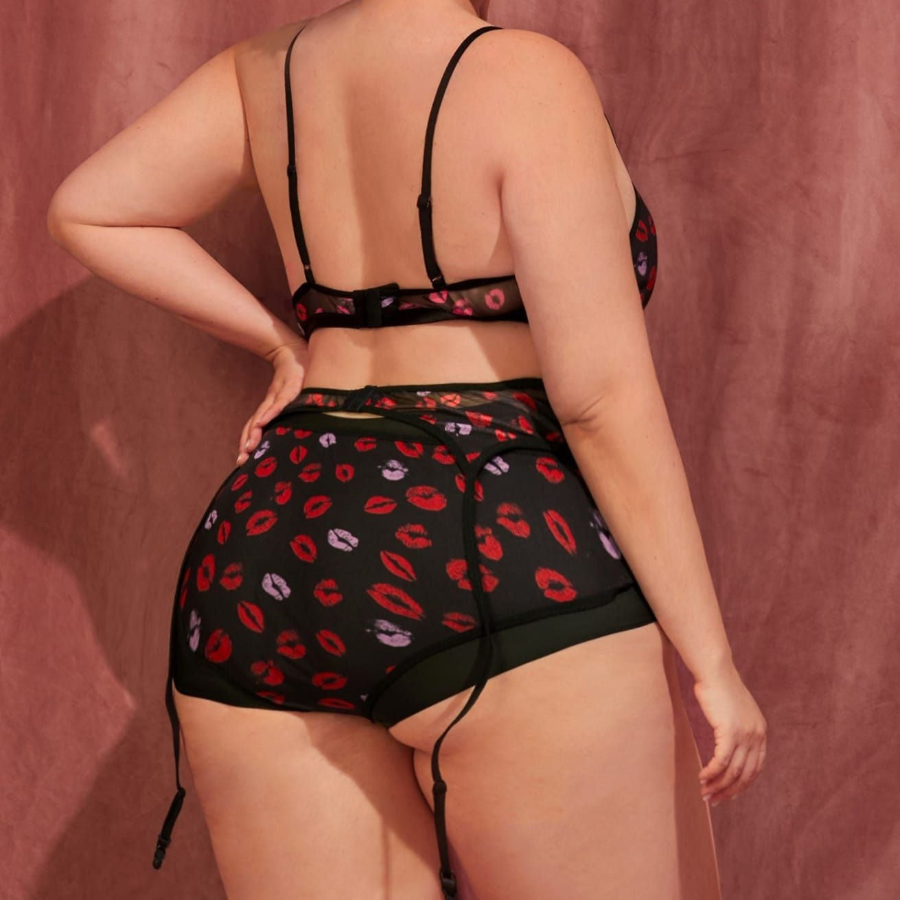 Plus Size Split Sexy Transparent Lace Bra Set