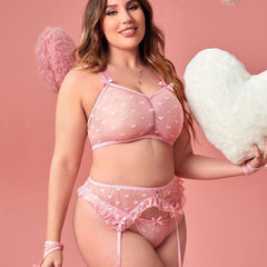 Plus Size Heart Print Three-Point Bra Set